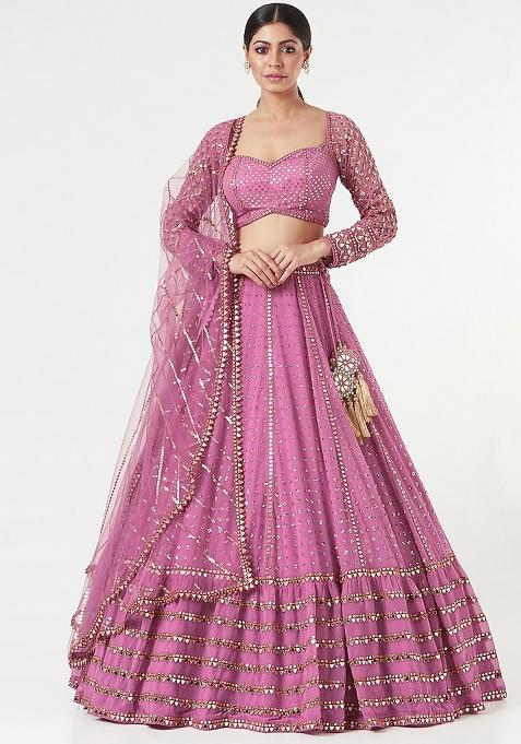 Pink Embroidered Georgette Lehenga Choli