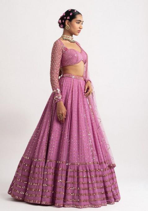 Pink Embroidered Georgette Lehenga Choli