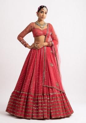 Red Embroidered Georgette Lehenga Choli