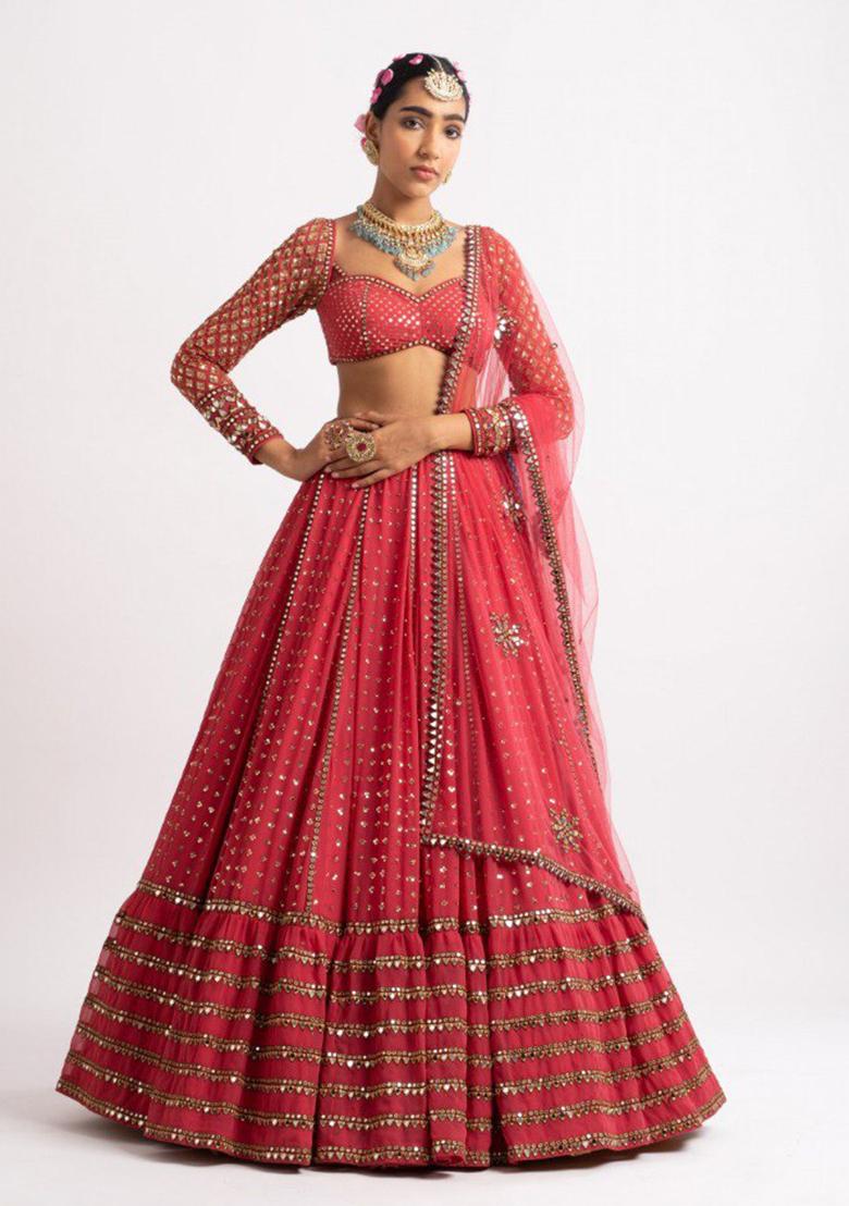 Red Embroidered Georgette Lehenga Choli
