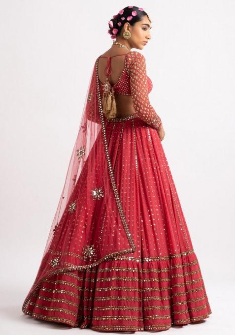 Red Embroidered Georgette Lehenga Choli
