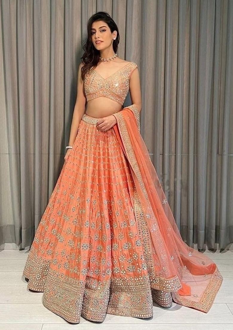 Orange Embroidered Silk Lehenga Choli