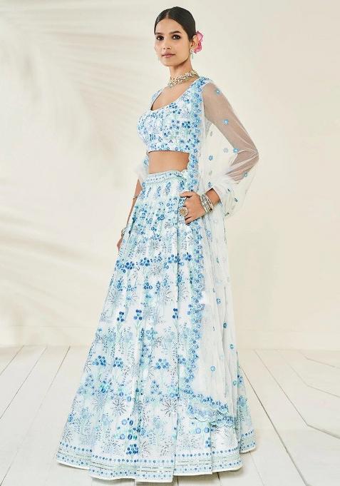 Multicolor Embroidered Georgette Lehenga Choli