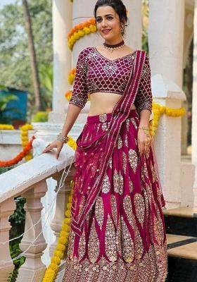 Cherry Red Embroidered Georgette Lehenga Choli