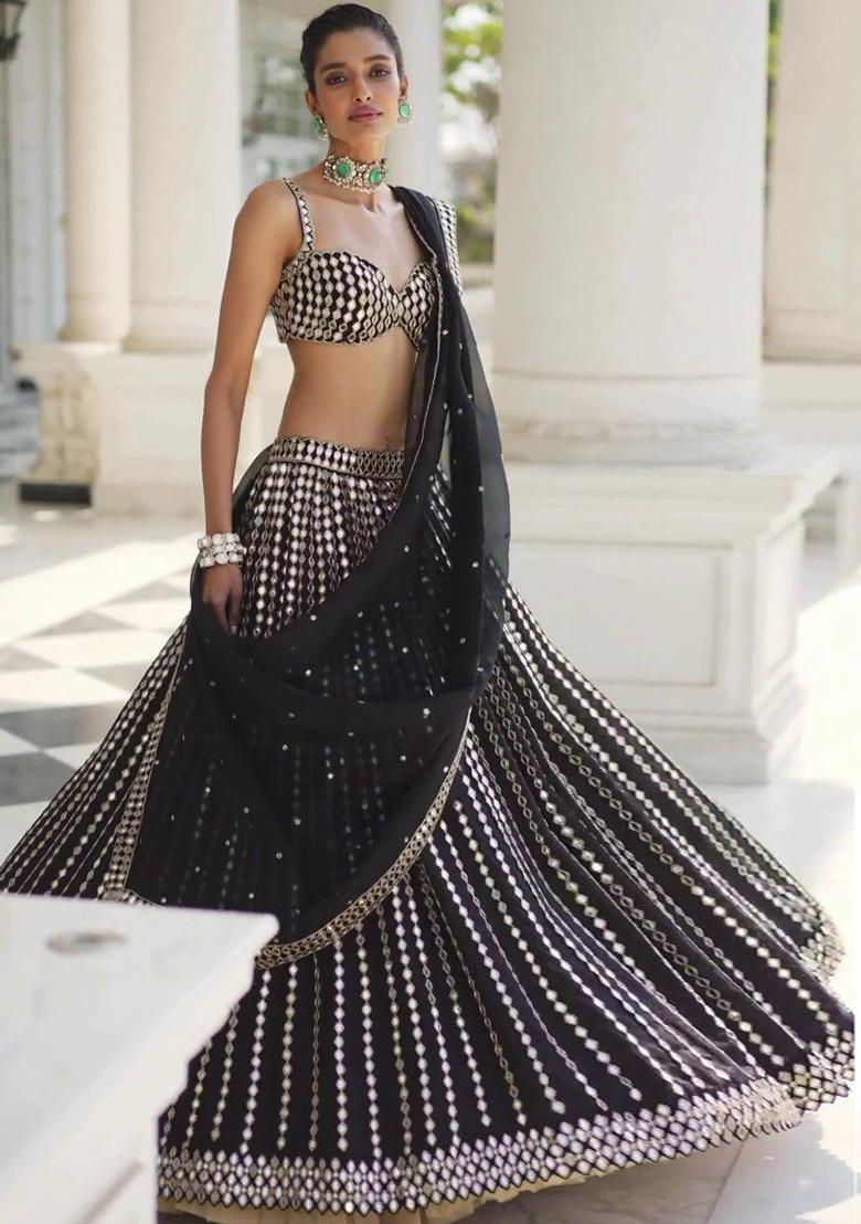 Black Embroidered Organza Lehenga Choli