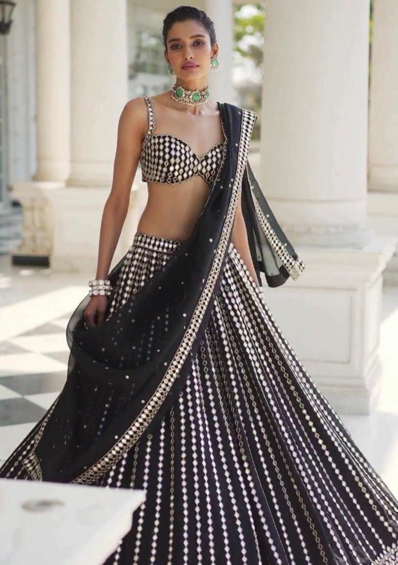 Black Embroidered Organza Lehenga Choli