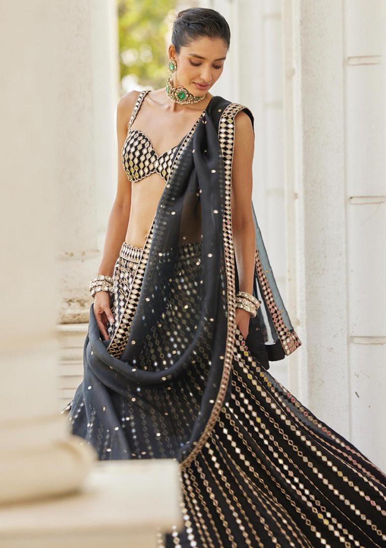 Black Embroidered Organza Lehenga Choli