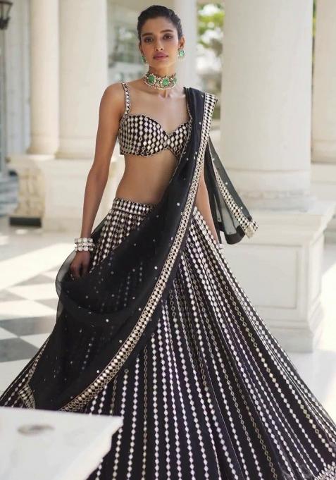 Black Embroidered Organza Lehenga Choli