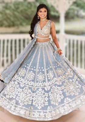 Grey Embroidered Satin Lehenga Choli