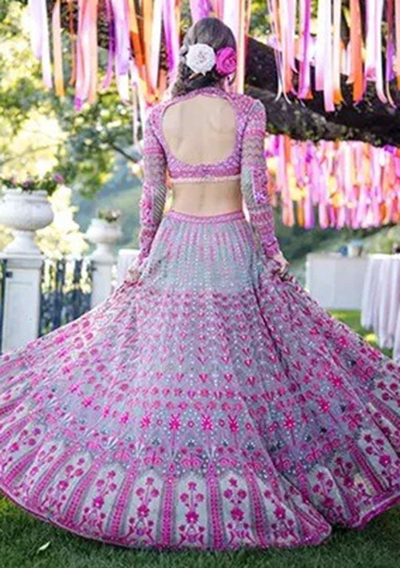 Multicolor Embroidered Georgette Lehenga Choli - Indya