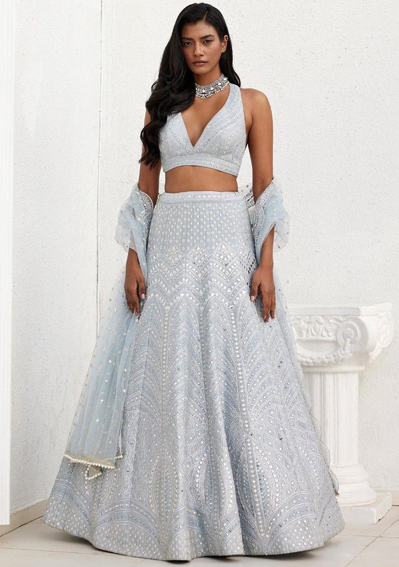 Grey Embroidered Georgette Lehenga Choli