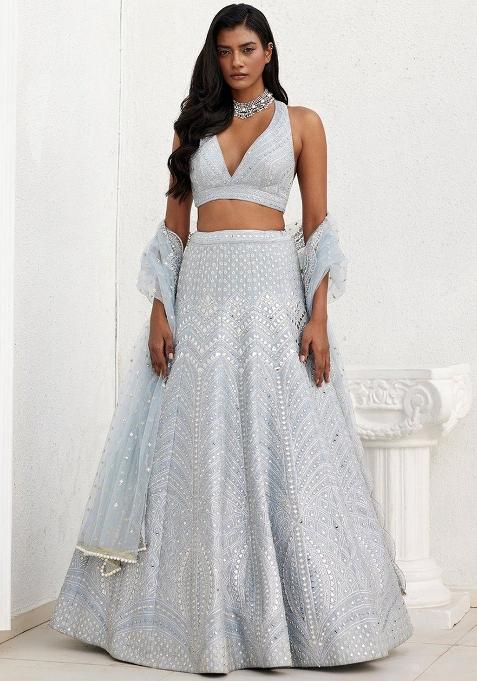 Grey Embroidered Georgette Lehenga Choli