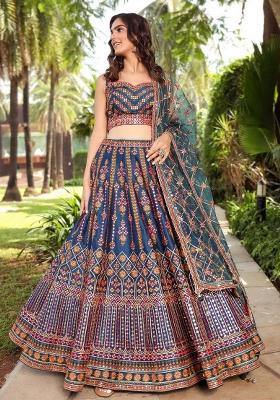 Multicolor Embroidered Chinon Lehenga Choli