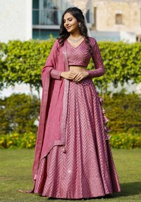 Metalic Pink Embroidered Georgette Lehenga Choli