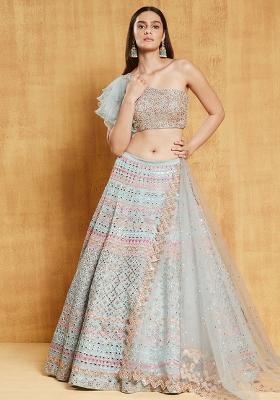 Sea Green Embroidered Organza Silk Lehenga Choli