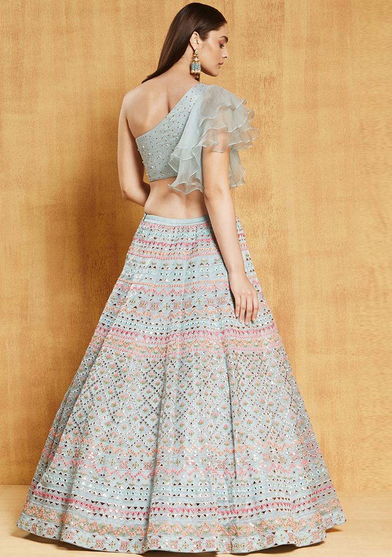 Sea Green Embroidered Organza Silk Lehenga Choli