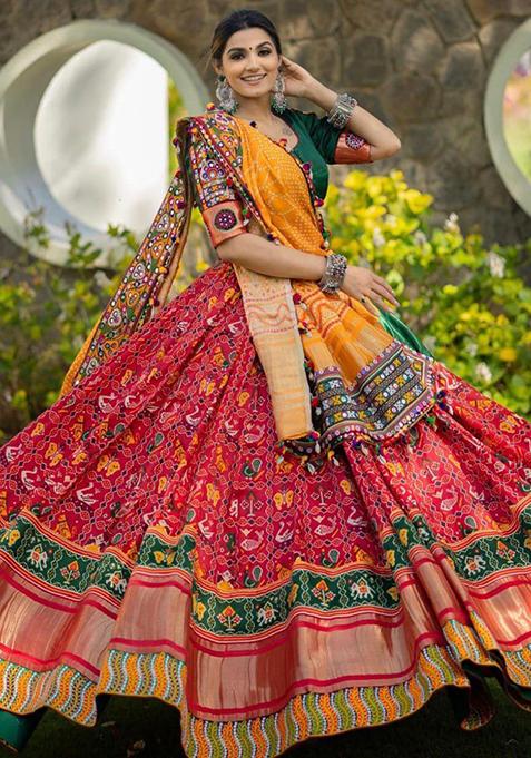 Red Digital Printed Silk Blend Lehenga Choli