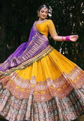 Yellow Digital Printed Soft Chinon Silk  Lehenga Choli