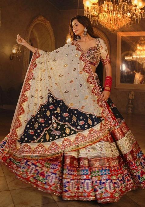 Black Digital Printed Silk Blend Lehenga Choli