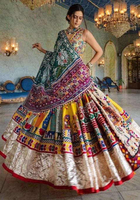 Yellow Digital Printed Silk Blend Lehenga Choli