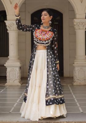 Black Embroidered Cotton Lehenga Set