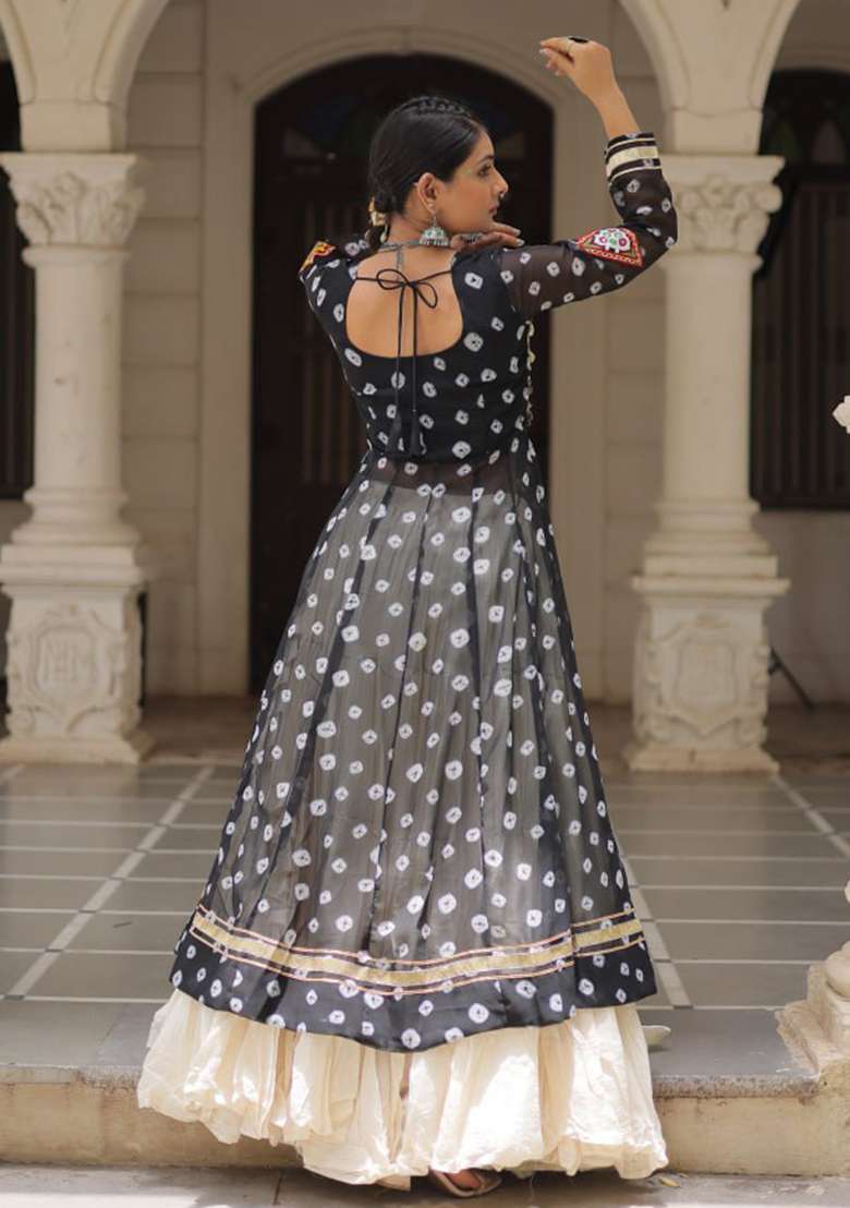 Black Embroidered Cotton Lehenga Set - Indya