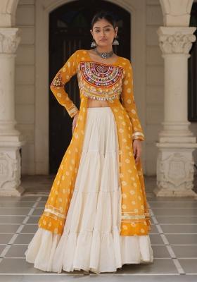 Yellow Embroidered Cotton Lehenga Set