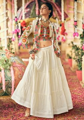 White Embroidery Pure Cotton Lehenga Choli