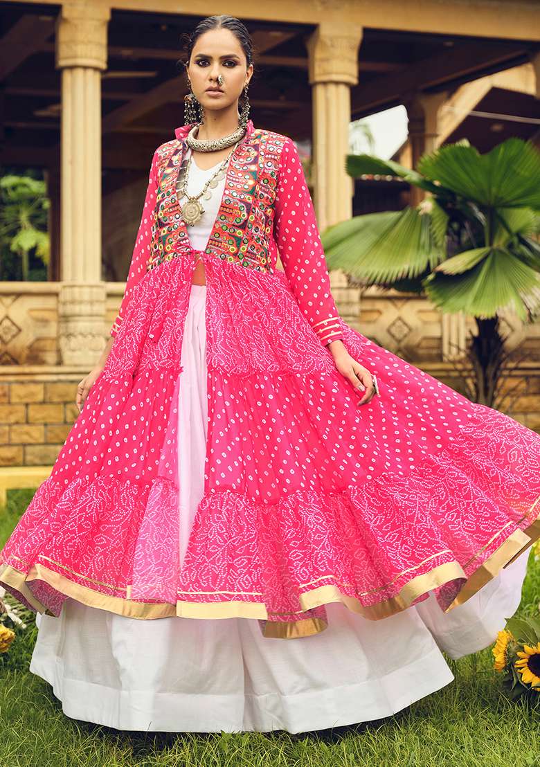 Pink Embroidery Pure Cotton Lehenga Choli - Indya