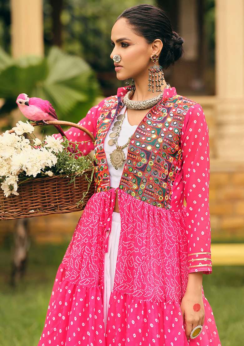Pink Embroidery Pure Cotton Lehenga Choli - Indya