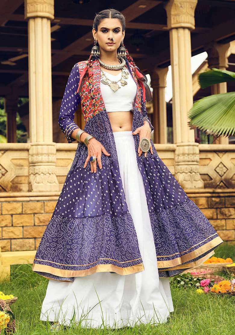 Blue Embroidery Pure Cotton Lehenga Choli - Indya
