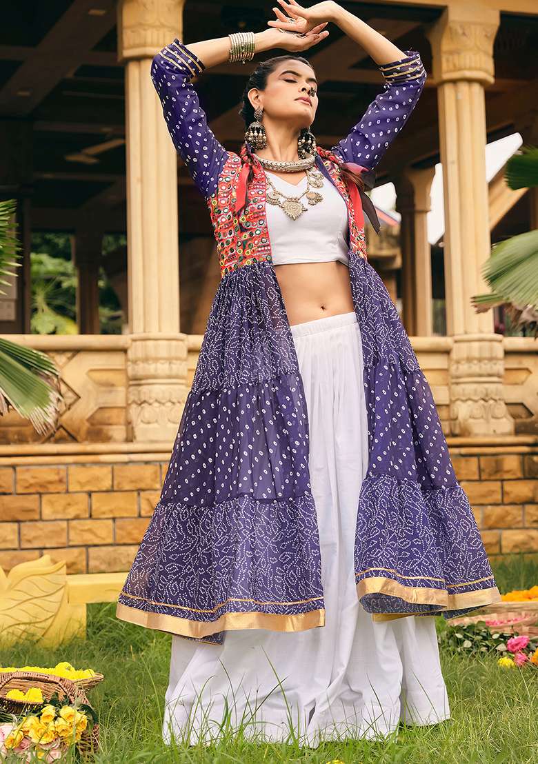 Blue Embroidery Pure Cotton Lehenga Choli - Indya