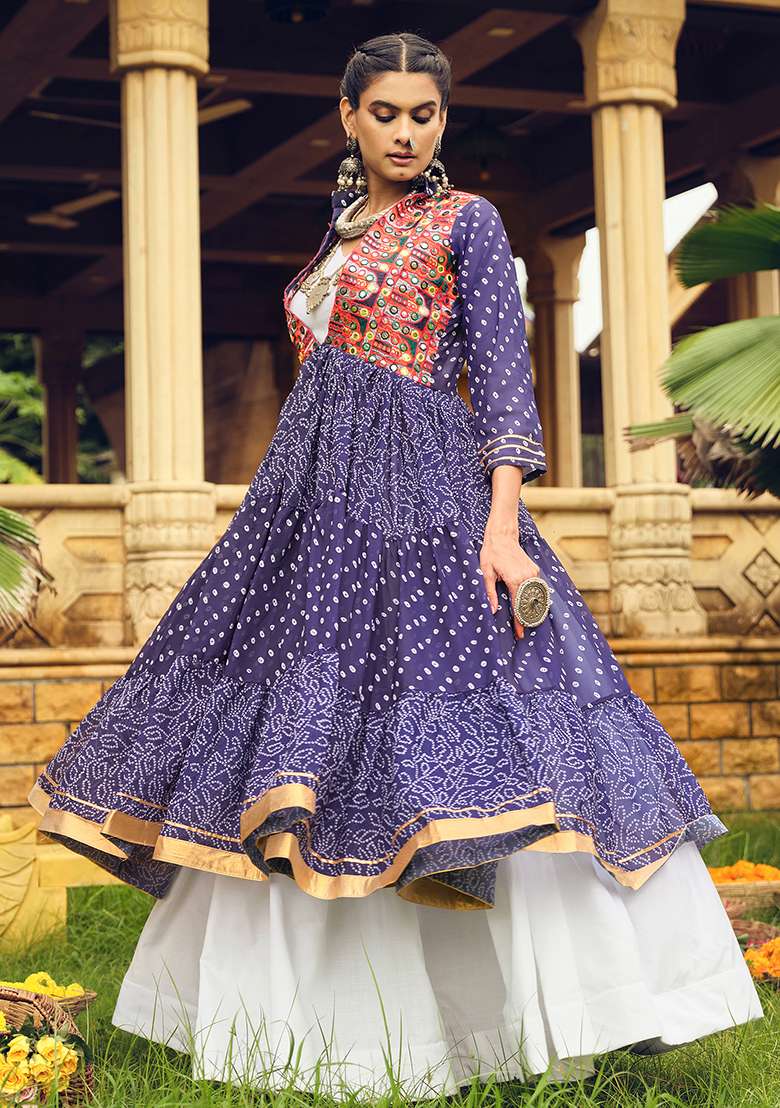Blue Embroidery Pure Cotton Lehenga Choli - Indya