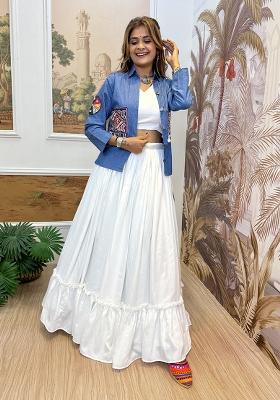 White Embroidery Pure Cotton Lehenga Choli