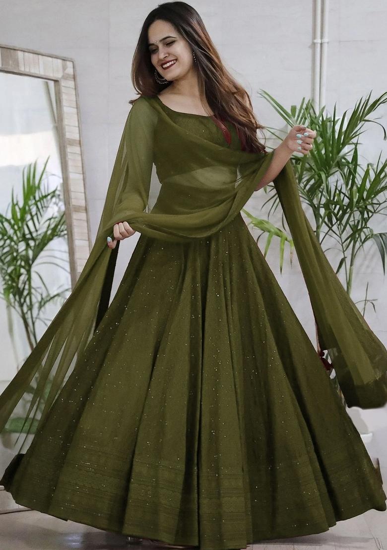 Mehandi Embroidered Blended Lehenga Choli - Indya