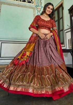 Multicolor Embroidered Blended Lehenga Choli