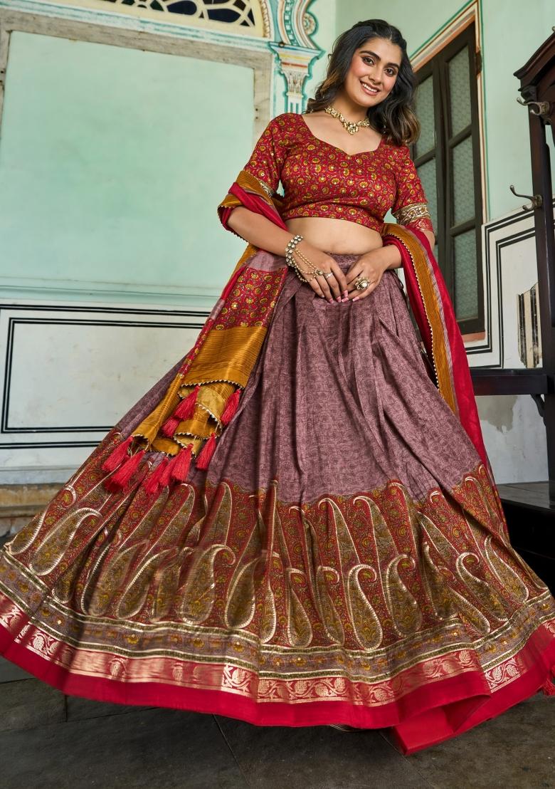 Multicolor Embroidered Blended Lehenga Choli