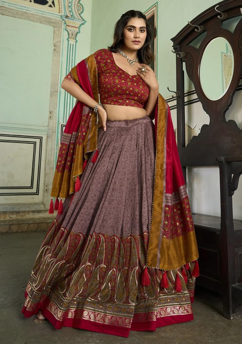 Multicolor Embroidered Blended Lehenga Choli