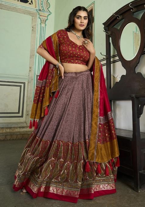 Multicolor Embroidered Blended Lehenga Choli