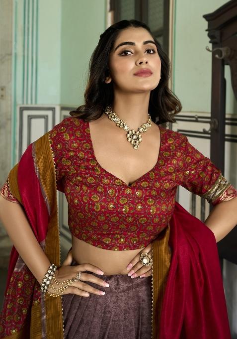 Multicolor Embroidered Blended Lehenga Choli