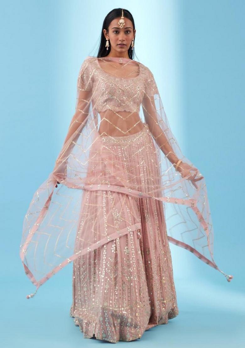Light Pink Embroidered Blended Lehenga Choli