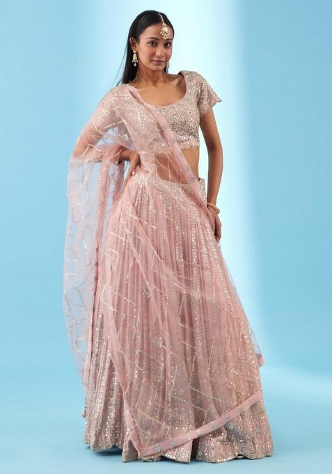 Light Pink Embroidered Blended Lehenga Choli