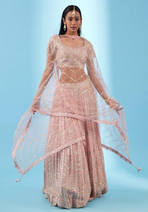 Light Pink Embroidered Blended Lehenga Choli