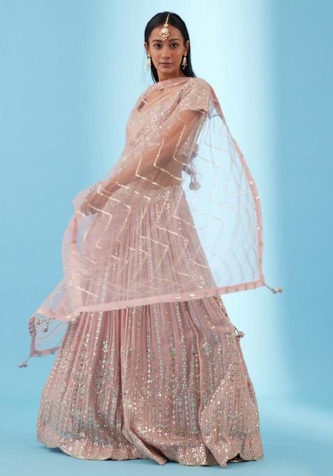 Light Pink Embroidered Blended Lehenga Choli