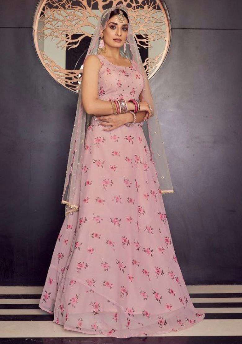 Peach Blended Lehenga with Embroidered for Diwali | Wedding & Festive Wear - Indya