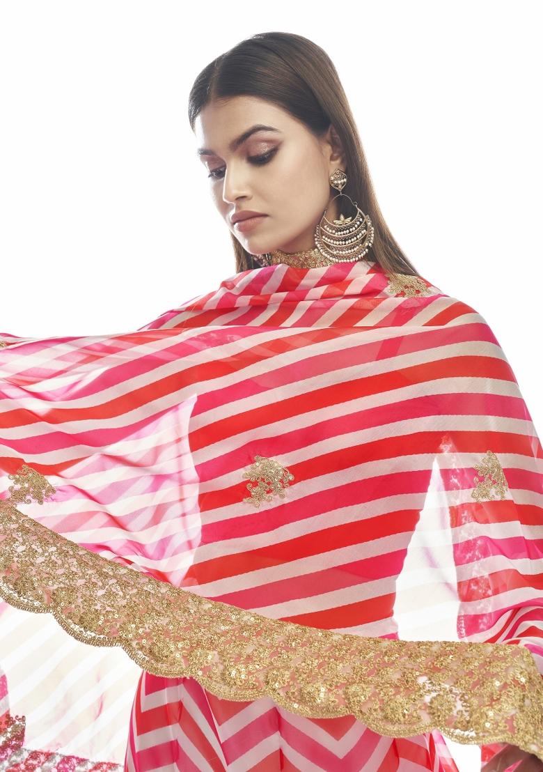 Red Embroidered Blended Lehenga