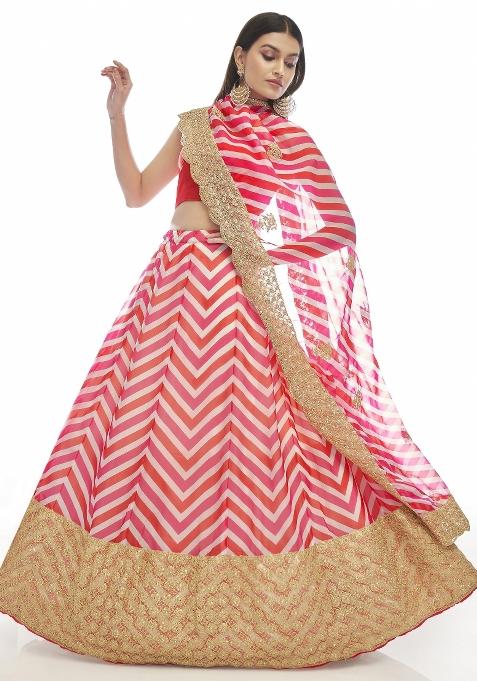 Red Embroidered Blended Lehenga