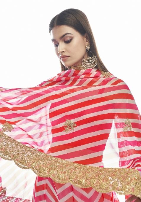 Red Embroidered Blended Lehenga