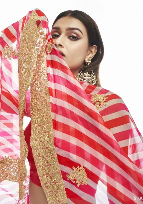 Red Embroidered Blended Lehenga