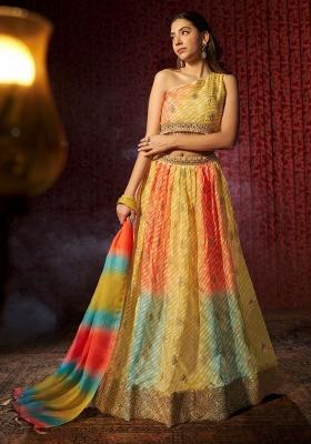 Multicolor Embroidered Blended Lehenga